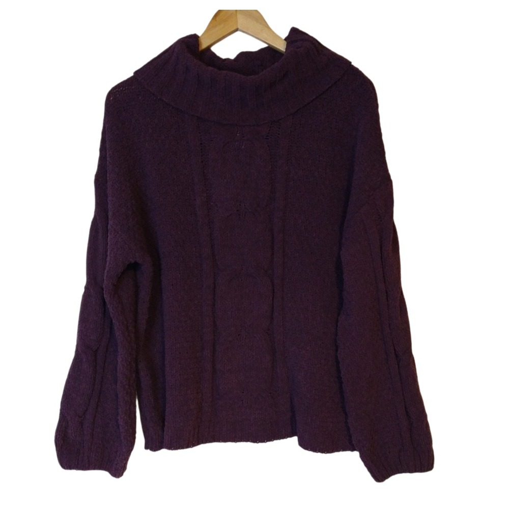 Seven7 Chenille Sweater NWT MSRP $74 Purple Large Pullover Relaxed Cowl Neck
